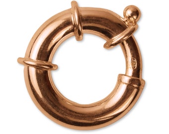 9K Solid Rose Gold Large Bolt Ring Clasp - Spring Loaded Trigger Claw Locking Clasp For Bracelet / Necklace - 375 Pink Gold Spring Ring