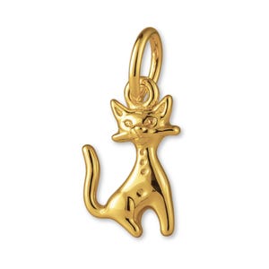 Solid 9ct Yellow Gold Atomic-era Cat Charm - Animal Charms - 9k / 375 Gold Charms for Necklaces, Bracelets and Earrings