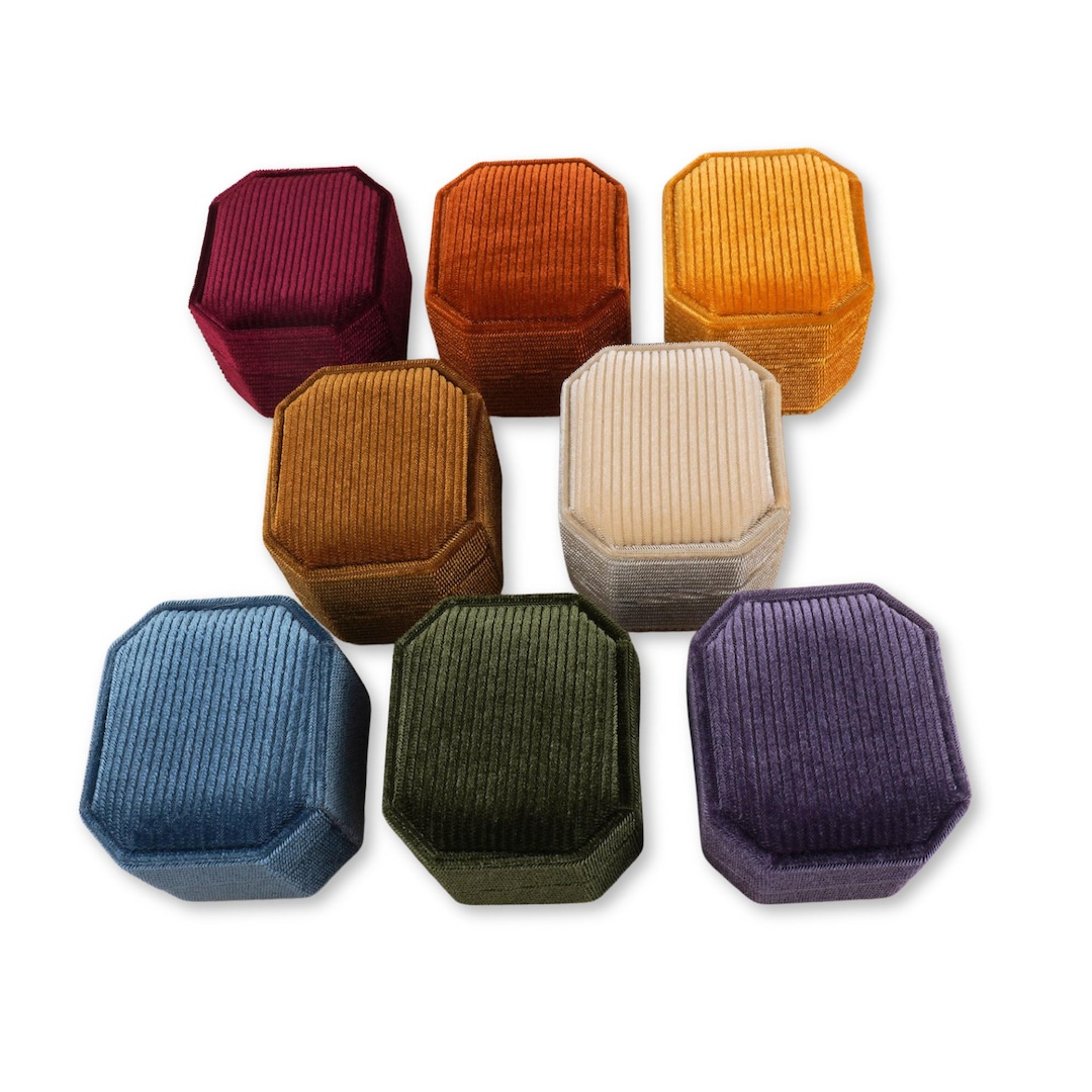 Double Ring Boxes - Multiple Colours | Luxury Velvet Corduroy ...