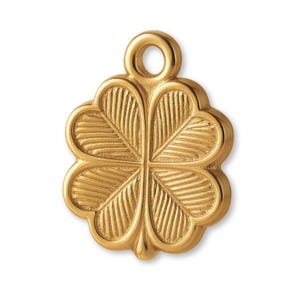 Solid 18ct Yellow Gold Four-Leaf Clover Amulet Charm - Good Luck Charm - 18k Gold Necklace & Bracelet Charms - 750 Yellow Gold Earring Charm