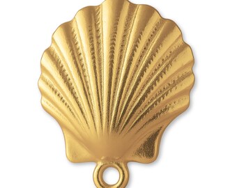 14ct Gold Plated Scallop Seashell Charm - Nautical & Sea Charms - 14k Necklace and Bracelet Charms - 14k Gold Earring Charm