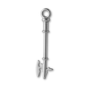 May include: A silver-colored key pendant with a decorative design. The key has a loop at the top, a ribbed section, and a stylized key bit. The pendant is likely made of metal and is displayed against a white background.