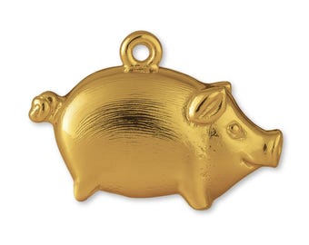 Solid 18ct Yellow Gold Baby Piglet Charm - Animal Charms - 18k / 750 Gold Charms for Necklaces, Bracelets and Earrings