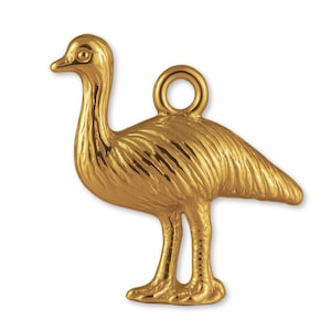 Solid 9ct Yellow Gold Australian Emu Charm - Animal Charms - 9k / 375 Gold Charms for Necklaces, Bracelets and Earrings
