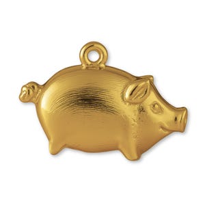 Solid 9ct Yellow Gold Baby Piglet Charm - Animal Charms - 9k / 375 Gold Charms for Necklaces, Bracelets and Earrings