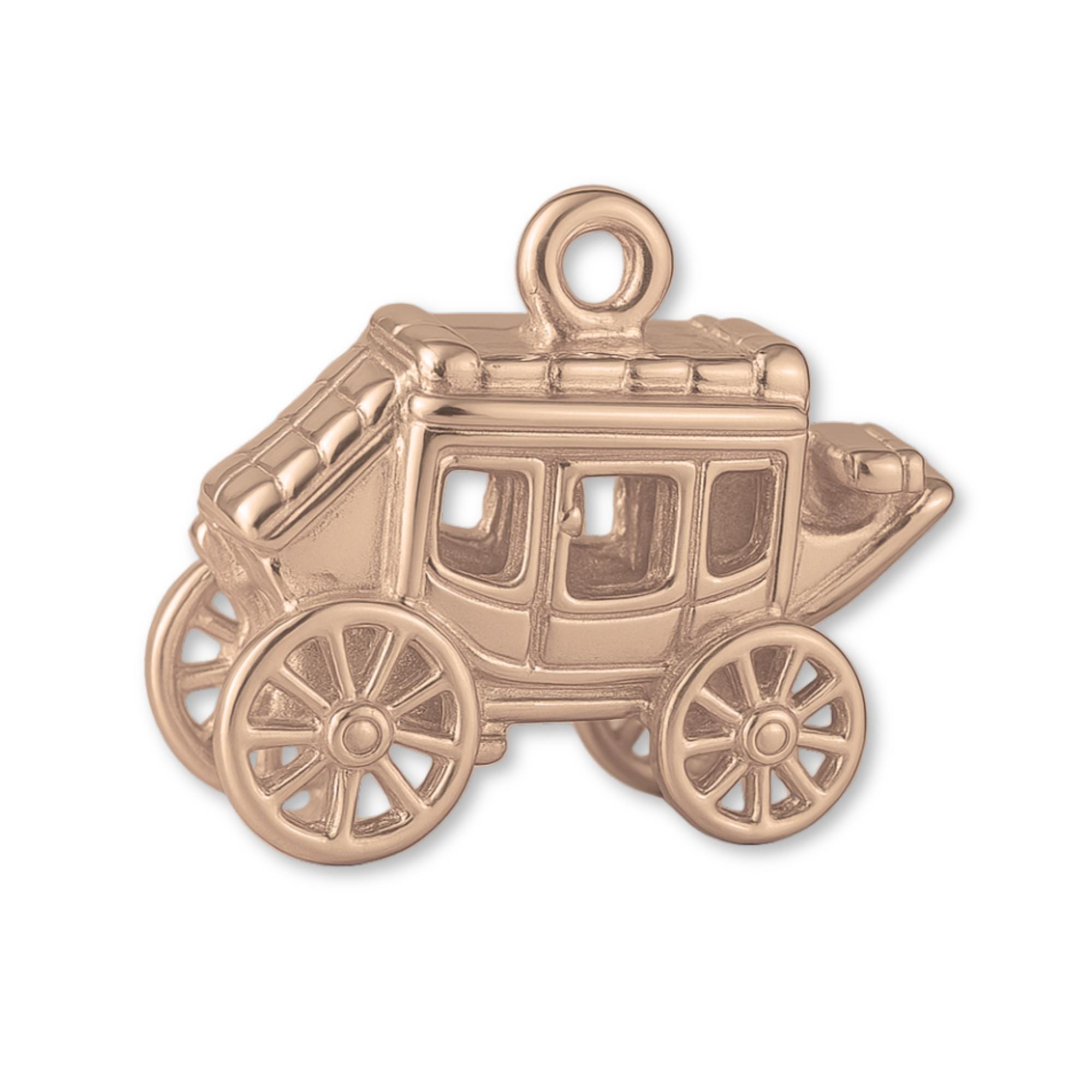Solid 9ct Rose Gold Western Stagecoach Charm - Transport & Vehicle