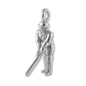 Solid 925 Sterling Silver Cricket Batsman Charm - Sports Charms - 925 Silver Necklace, Bracelet and Earring Charm