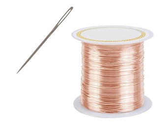 18ct Solid Rose Gold Embroidery Thread | 750 Pink Gold Thread 0.3mm - 0.4mm / 28GA - 26GA | Goldwork Sewing | Solid Gold | Jewellery Making