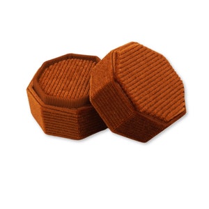 Octagon Ring Box - Orange Amber | Fine Jewellery Boxes | Luxury Velvet Corduroy Jewellery Packaging | Wedding / Engagement Ring Box