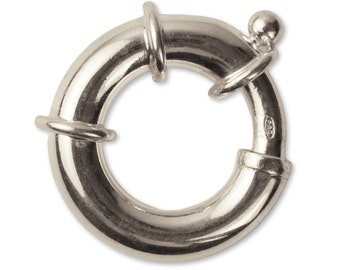18K Solid White Gold Large Bolt Ring Clasp - Spring Loaded Trigger Claw Circle Clasp For Bracelet / Necklace - 750 Gold Spring Ring Clasp