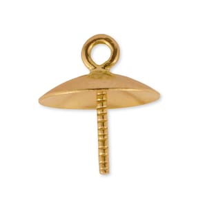 9k Solid Gold Pearl Mount with Peg - 375 Yellow Gold Pearl Cup for Half Drilled Pearls and Gems - 9ct Gold Pearl Setting with Eyelet