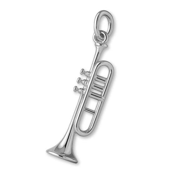 Solid 18ct White Gold Herald Trumpet Charm - Instrument Charms 