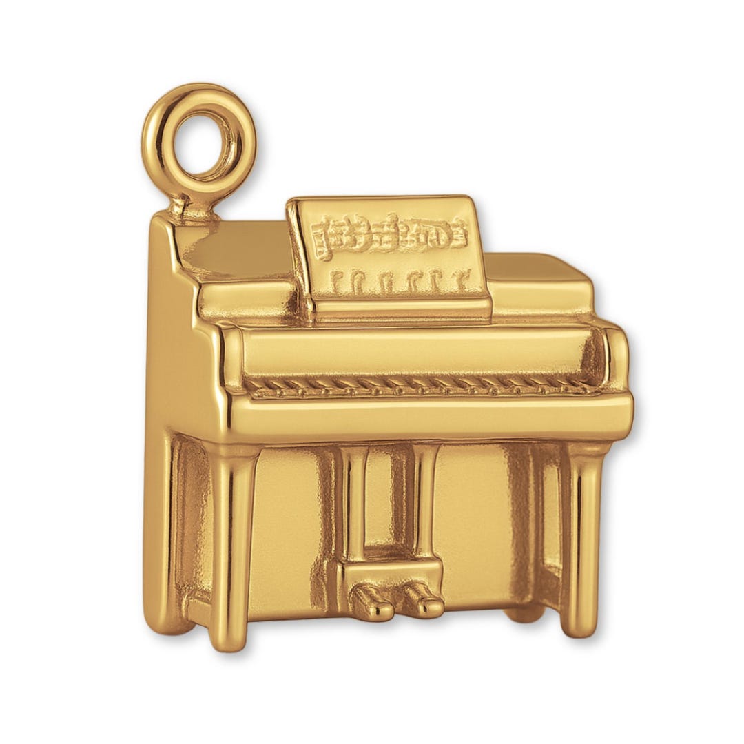 14ct Gold Plated Classic Upright Piano Charm - Instrument Charms