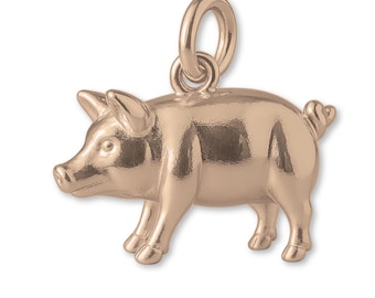 Solid 9ct Rose Gold Pot-Bellied Pig Charm - Animal Charms - 9k / 375 Pink Gold Charms for Necklaces, Bracelets and Earrings