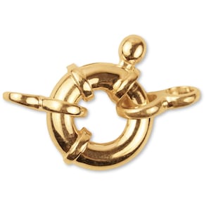 18K Solid Yellow Gold Designer Bolt Ring Clasp - Italy Sailor&#39;s Spring Loaded Trigger Clasp For Chain - 750 Gold Bolt Ring W/ Figure 8 Loops
