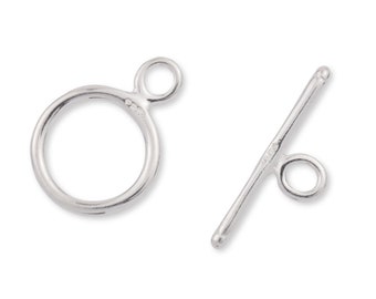 Sterling Silver Toggle Clasp - 925 Silver Flat Bar & Toggle Clasp, Solid Silver Necklace Clasp, Hoop and Bar Bracelet Clasp, Jewellery Clasp
