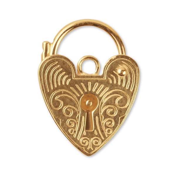 9k Solid Yellow Gold Heart Padlock Clasp, Traditional Charm, Necklace Lock Clasp, Heart Pendant Clasp, Small Gold Heart, Tiny Heart Charm