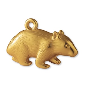 Solid 9ct Yellow Gold Hairy Wombat Charm - Animal Charms - 9k / 375 Gold Charms for Necklaces, Bracelets and Earrings