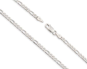 Sterling Silver Figaro 3:1 Chain Necklace - Custom Length - Solid 925 Silver - Genuine 925 Sterling Silver Chain Necklace For Men & Women