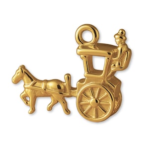 Solid 9ct Yellow Gold Horse Drawn Carriage Charm - Animal Charms - 9k / 375 Gold Charms for Necklaces, Bracelets and Earrings