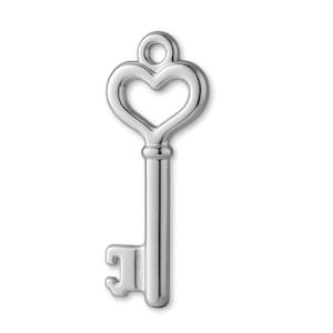 Solid 18ct White Gold Heart Key Charm - 18k Gold Necklace & Bracelet Charms - 750 White Gold Earring Charm - Dangle Charms