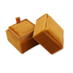 Square Necklace Pendant Box - Golden Honey | Fine Jewellery Boxes | Velvet Corduroy Jewellery Packaging | Professional Jewellery Storage