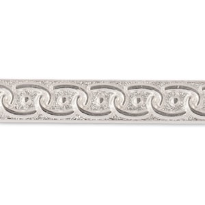 May include: Silver metal trim with a repeating pattern of interlocking circles and curved lines.