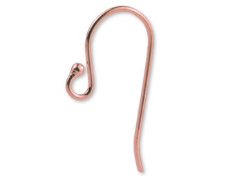 May include: A rose gold-toned metal earring hook featuring a curved wire design with a small circular loop at the bottom and a tiny ball accent at the end of the loop, designed for jewelry making and attaching decorative earring components.