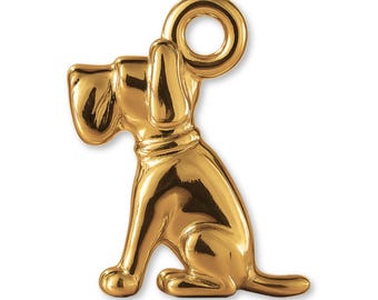 Solid 9ct Yellow Gold Sitting Hound Dog Charm - Animal Charms - 9k / 375 Gold Charms for Necklaces, Bracelets and Earrings