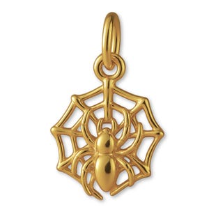 Solid 9ct Yellow Gold Spider Web Charm - Animal Charms - 9k / 375 Gold Charms for Necklaces, Bracelets and Earrings