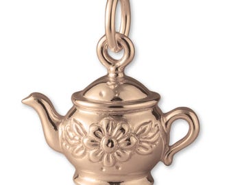 Solid 18ct Rose Gold Ornate Teapot Charm - Objects & Trinket Charms - 18k / 750 Rose Gold Necklace, Bracelet and Earring Charm