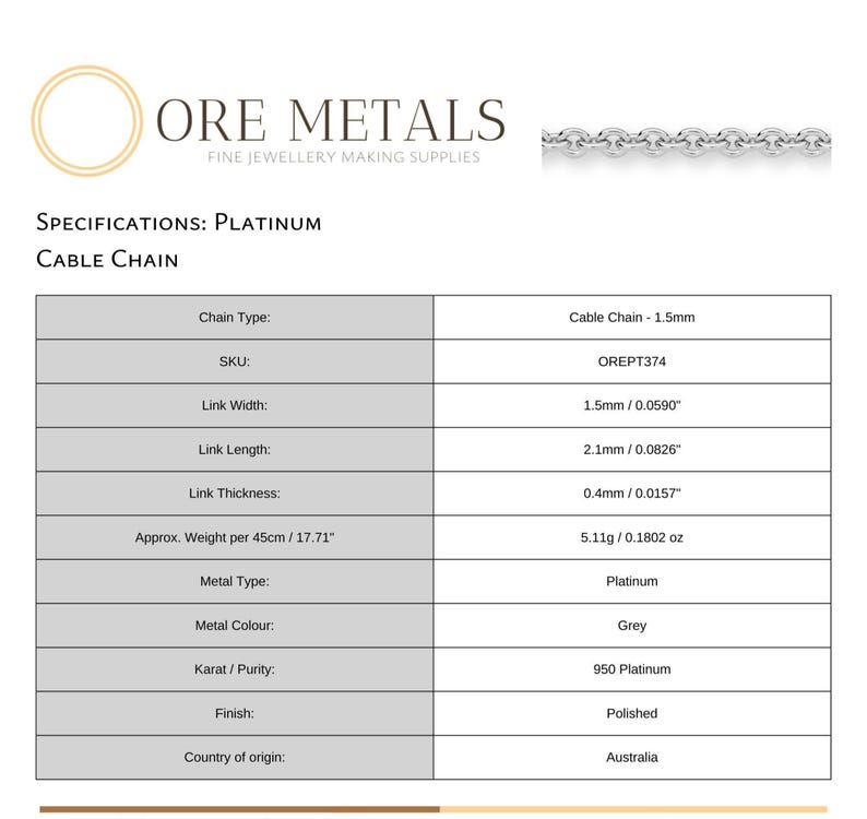 950 Platinum Cable Chain Necklace - Custom Length - Solid 950 Platinum - Genuine Platinum Chain Necklace For Men & Women image 7