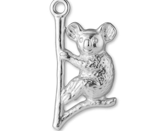 Solid 925 Sterling Silver Drop Bear Koala Charm - Animal Charms - 925 Silver Charms for Necklaces, Bracelets and Earrings