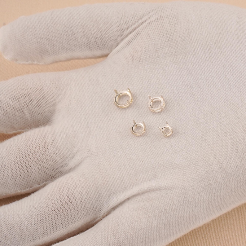 Sterling Silver Round Basket Setting - 4 Prong Claw Round Cabochon Setting - 925 Silver Stone Setting Blank - Jewellery Making Supplies bild 7