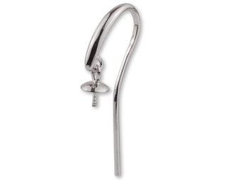 925 Silver Earring Hooks For Pearls - Ear Hook w/ Pearl Pin, Sterling Silver Swinging Cup Shepherd Hook Bulk - Ear Wire, Dangly Earring