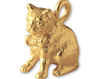 14ct Gold Plated House Cat Charm - Animal Charms - 14k Gold Charms for Necklaces, Bracelets and Earrings