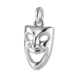 Solid 925 Sterling Silver Classic Comedy Mask Charm - Music & Arts Charms - 925 Silver Necklace, Bracelet and Earring Charm