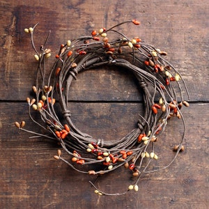 Pillar Candle Ring, Pumpkin Spice 3.5 inch Pip Berry Wreath, Primitive Fall Floral Crafting Supply