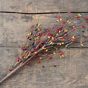 Floral Spray, Burgundy, Navy, & Mustard Pip Berry 26 inch Pick, Colonial Primitive Craft Supply