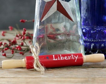 Custom Painted Mini Rolling Pin, Liberty Shelf Sitter, Patriotic Decor, Fourth of July Tiered Tray Decor