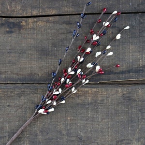 Patriotic Floral Picks (Set of 3), Burgundy Navy & Ivory 12 inch Pip Berry Sprays, Colonial Primitive Floral Crafting Supplies
