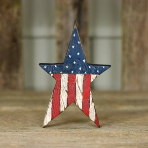 Patriotic Folk Art Star, Primitive Painted Star Sitter, Tiered Tray Decor, Rustic Wood 4th of July Decor