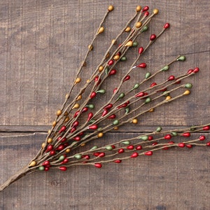 Pip Berry Picks (Set of 2), Green Tan & Red 18 inch Berry Sprays, Primitive Decor, Artificial Floral Picks