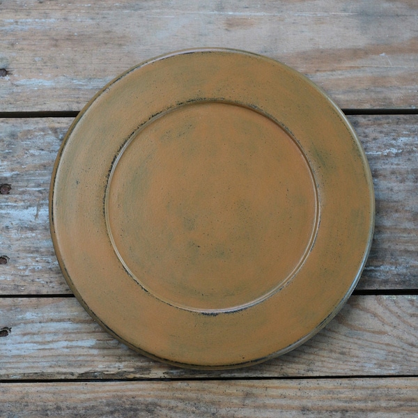 Mustard Gold Candle Plate, Primitive Centerpiece Decor, Custom Painted Rustic Wood Plate, Candle Accessories