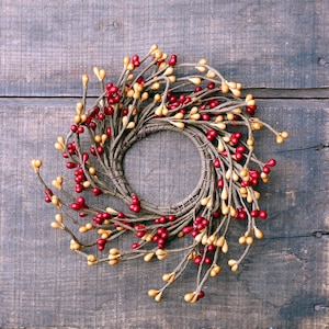 Pip Berry 2.25 inch Candle Ring | Red & Tan Votive Wreath | Primitive Decor Floral Supply