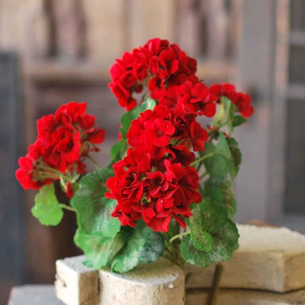 Artificial Floral Pick, Red Geranium Floral Bush, Summer Decor, Realistic Faux Flowers, Floral Arranging Supply