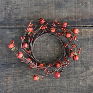 Fall Candle Ring, Pumpkin & Pip Berry 2 inch Candle Ring, Primitive Halloween Decor