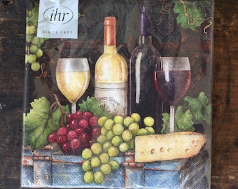 Wine & Grapes Paper Napkins, Party Decor or Decoupage Craft Supply, Set of 20