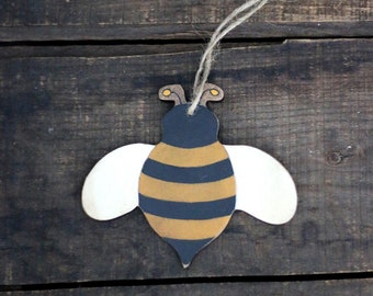 Bee Ornament, Primitive Bee Decor, Tiered Tray Decor, Hand Painted Christmas Ornament