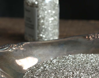 Silver Glass Glitter, Vintage Style Glitter 2.8 oz, Supplies for Ornaments, Card Making, or Christmas Crafts